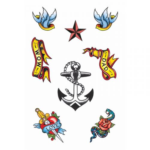 Carnavalskostuum winkel 8x plak tatoeages matroos Verkleedaccessoires