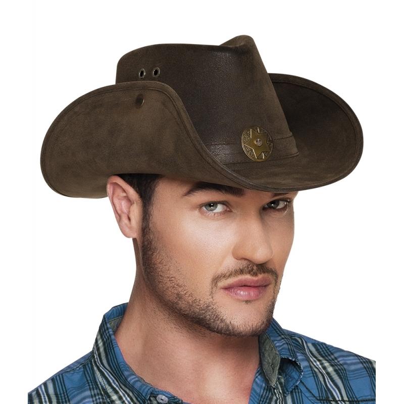 Carnavalskostuum winkel Luxe bruine cowboyhoed Nevada lederlook voor volwassenen Feest hoeden