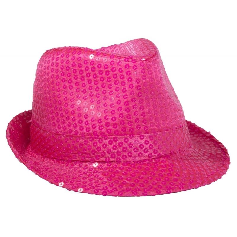 Feest hoeden Geen Party hoed neon roze met pailletten
