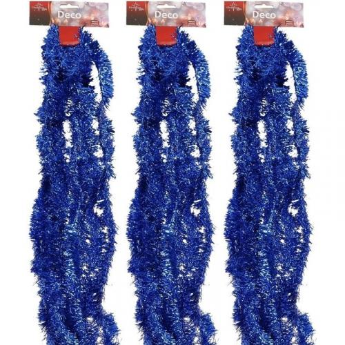 3x Dunne kerstboom slinger blauw 500 cm Geen Kerst feestartikelen