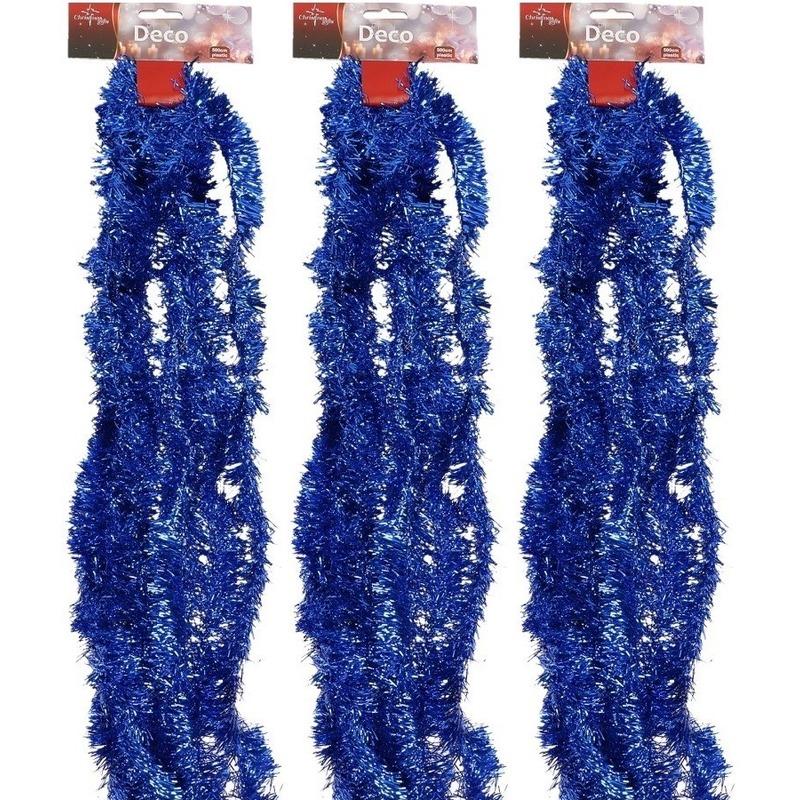 3x Dunne kerstboom slinger blauw 500 cm Geen Kerst feestartikelen