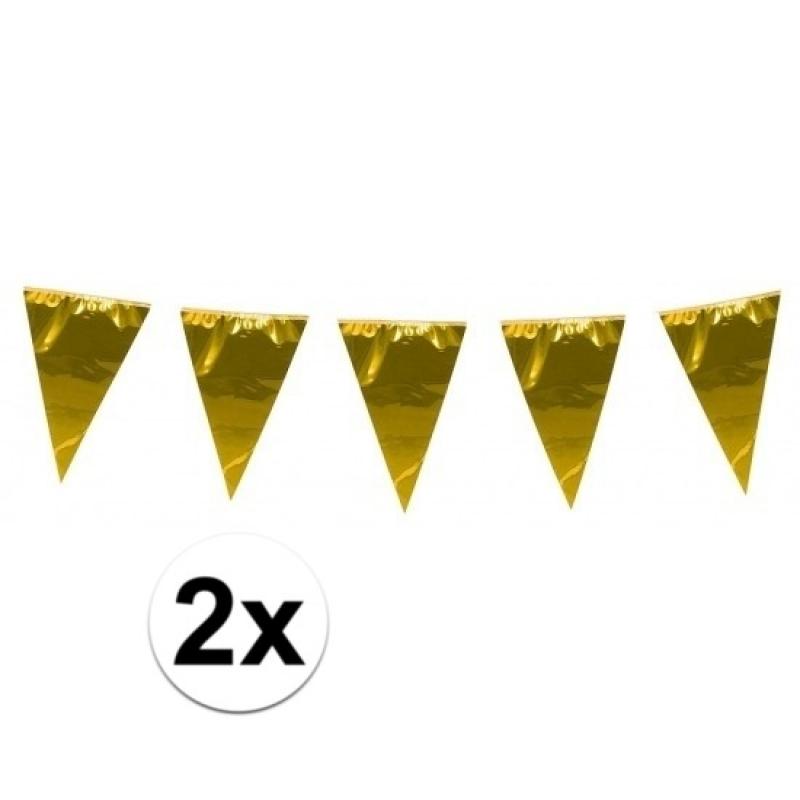 Kleuren versiering Geen 2x stuks XL vlaggenlijnen metallic goud 10 meter