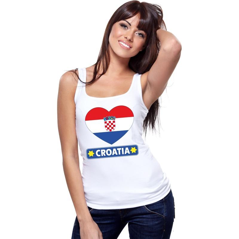 Landen versiering en vlaggen Shoppartners Kroatie hart vlag singlet shirt tanktop wit dames