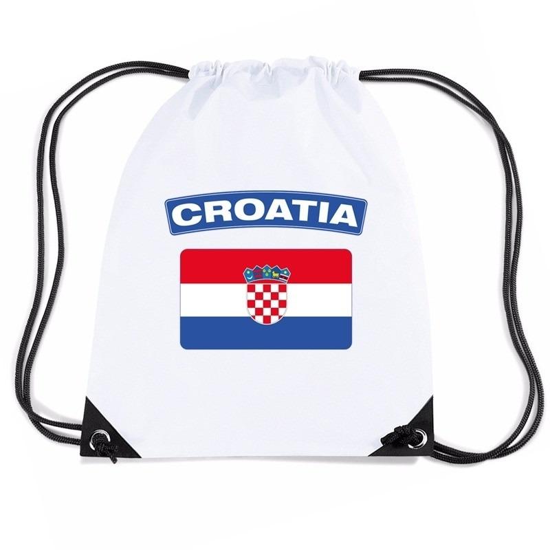 Kroatie nylon rugzak wit met Kroatische vlag Shoppartners Landen versiering en vlaggen