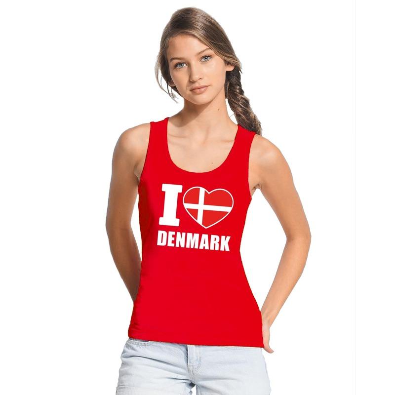 Landen versiering en vlaggen Rood I love Denemarken fan singlet shirt tanktop dames