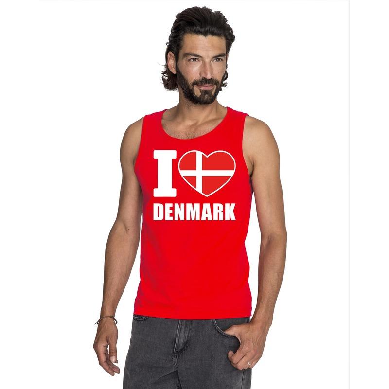 Shoppartners Rood I love Denemarken fan singlet shirt tanktop heren Landen versiering en vlaggen