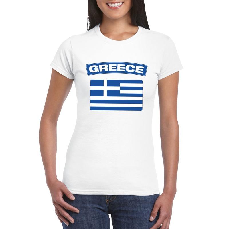 Landen versiering en vlaggen Shoppartners T shirt met Griekse vlag wit dames