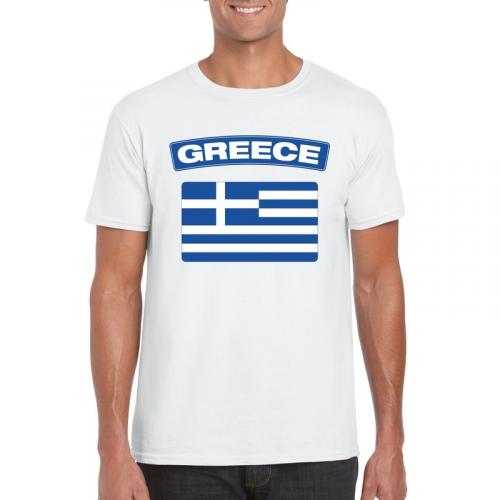 T shirt met Griekse vlag wit heren Shoppartners Landen versiering en vlaggen