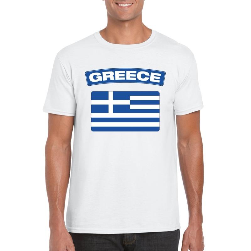 T shirt met Griekse vlag wit heren Shoppartners Landen versiering en vlaggen
