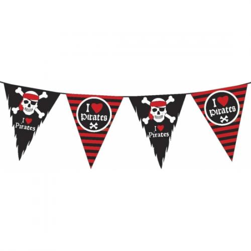 Kinderfeestjes Vlaggenlijn piraten zwart met rood