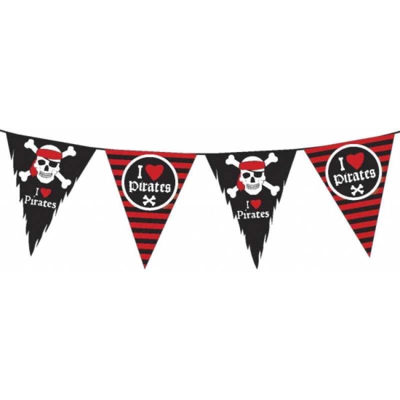 Kinderfeestjes Vlaggenlijn piraten zwart met rood