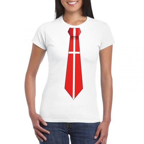 Wit t shirt met Denemarken vlag stropdas dames Shoppartners laagste prijs
