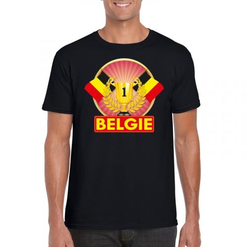 Landen versiering en vlaggen Shoppartners Zwart Belgie supporter kampioen shirt heren